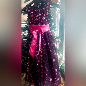 Matching Girl/Doll Dress 12 Black Pink Sequin Satin Sash- Doll sold separately
